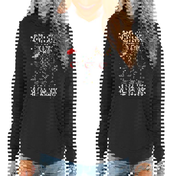 Glasses Of Wine Xmas Most Likely To Drink All The Wine Women Hoodie