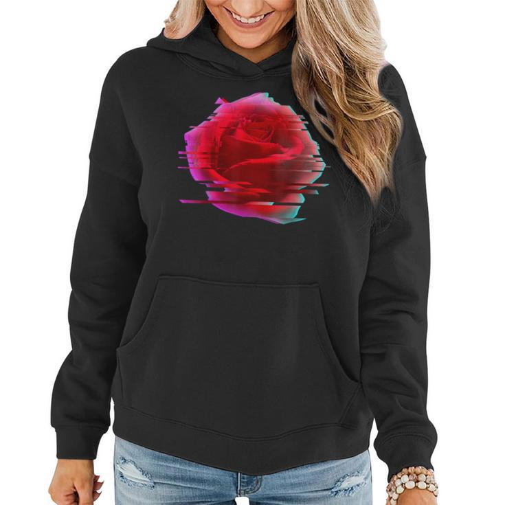 Glitch Rose Vaporwave Aesthetic Trippy Floral Psychedelic Women Hoodie
