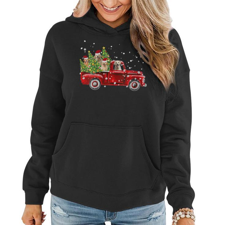 Golden Retriever Lover Red Truck Christmas Pine Tree Women Hoodie