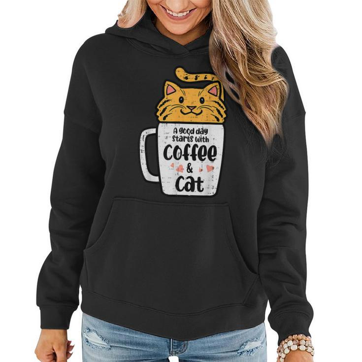 Good Day Starts With Coffee Cat Cute Kitten Girls N Women Hoodie
