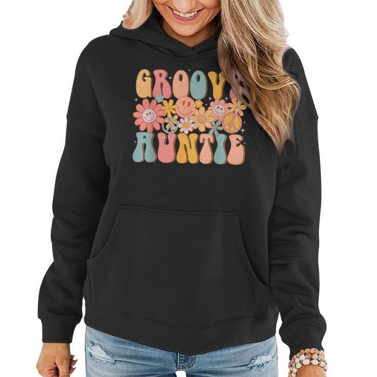 Groovy Auntie Retro Aunt Colorful Peace Sign Smile Face Women Hoodie