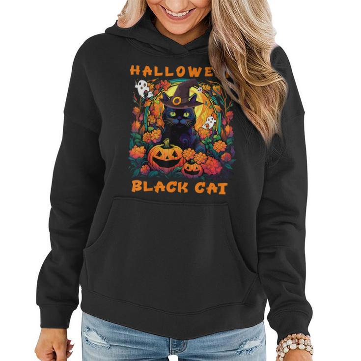 Groovy Black Cat Season Halloween Pumpkin Monster Costume Women Hoodie