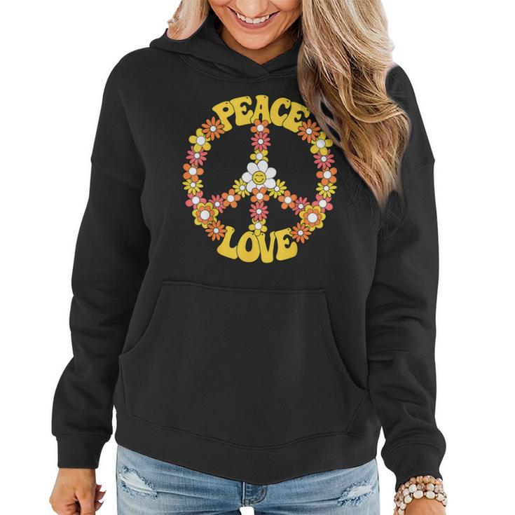 Groovy Peace Hippie Love Sign Love Flower World Peace Day Women Hoodie