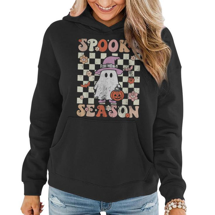 Groovy Spooky Season Cute Ghost Pumpkin Halloween Retro Women Hoodie