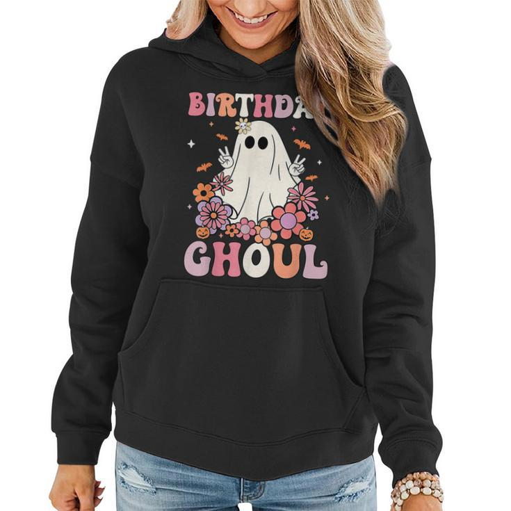 Happy Birthday Ghoul Retro Hippie Halloween Ghost Floral Women Hoodie