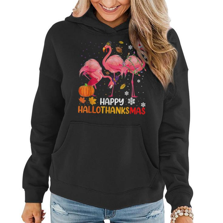 Happy Hallothanksmas Flamingo Halloween Thanksgiving Women Hoodie