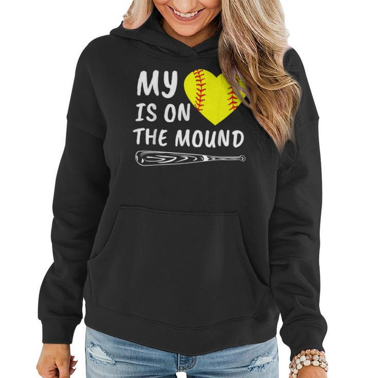 My Heart Is On The Mound Softball Bat Proud Mom Dad Women Hoodie