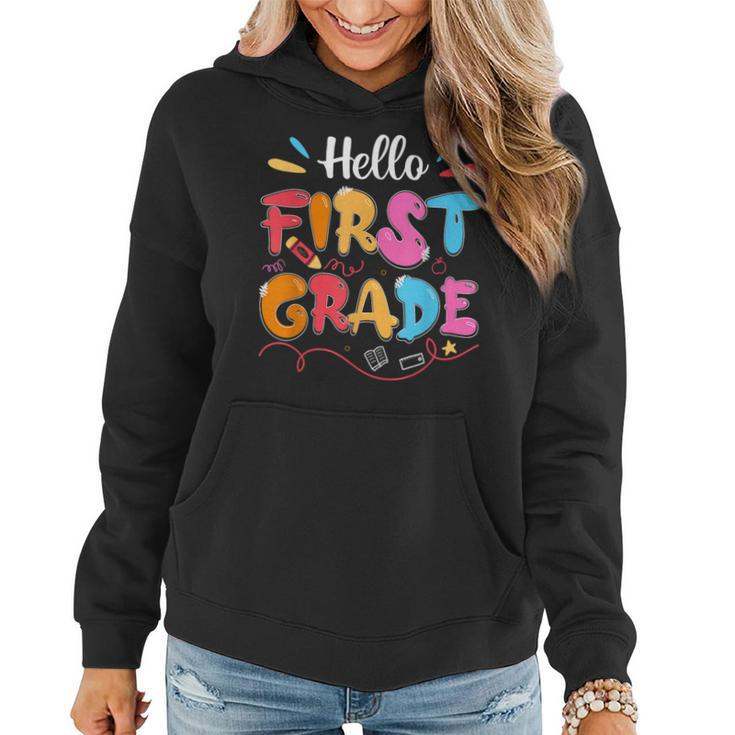 Hello 1St Grade Back To School First Grade Teachers Students Women Hoodie