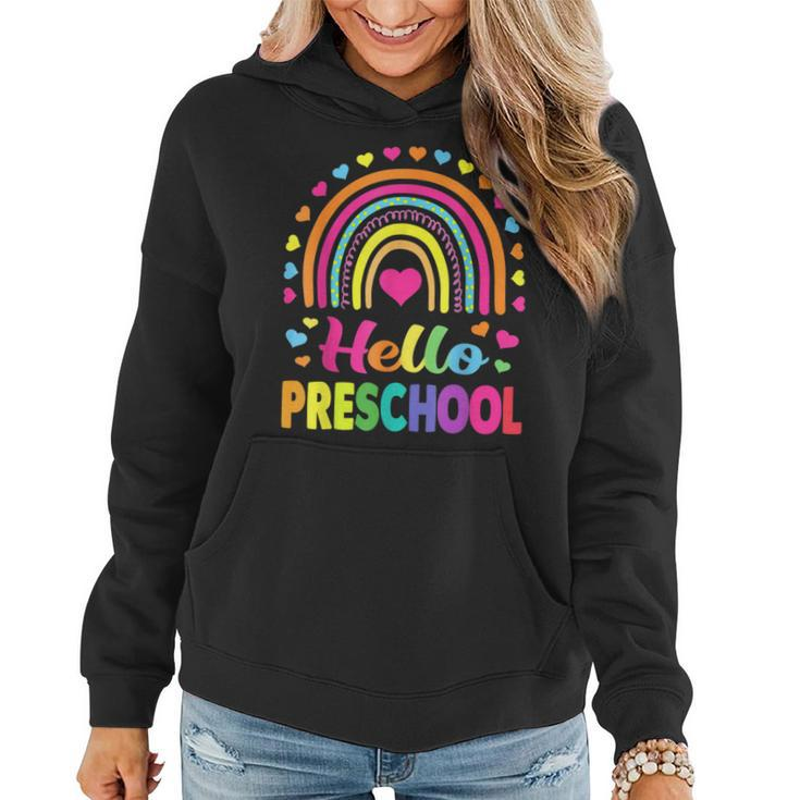 Hello Preschool Teacher Leopard Rainbow Back To School  Women Hoodie