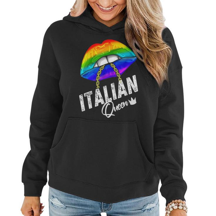 Italian Queen Lgbtq Gay Pride Flag Lips Rainbow  Women Hoodie