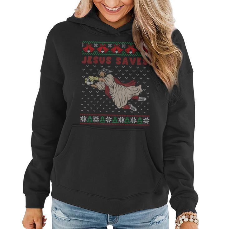 Jesus Saves Soccer Goal Keeper Ugly Christmas Sweater Women Hoodie