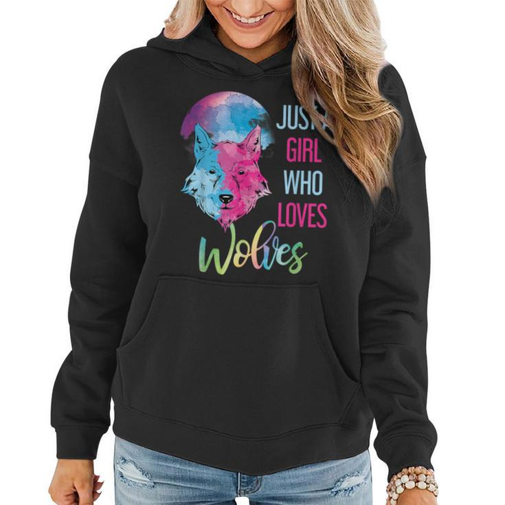 Just A Girl Who Loves Wolves Wild Animal Girls Wolf Women Hoodie