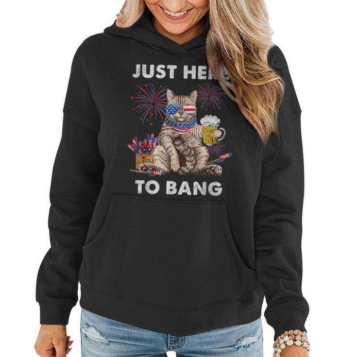 Just Here To Funny Bang Usa Flag Beer 4Th Of July Cat Lover Gifts For Cat Lover Funny Gifts Women Hoodie