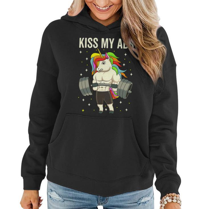 Kiss My Abs Workout Gym Unicorn Weight Lifting Women Hoodie