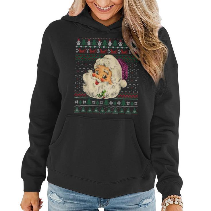 Leopard Pink Santa Claus Ugly Christmas Sweater Xmas Women Hoodie