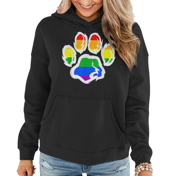 Lgbt Ally Furry Pride Rainbow Fursuit Dog Paw Print  Women Hoodie