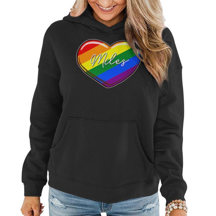 Lgbt Pride Heart - First Name Miles Rainbow Hearts Love   Women Hoodie