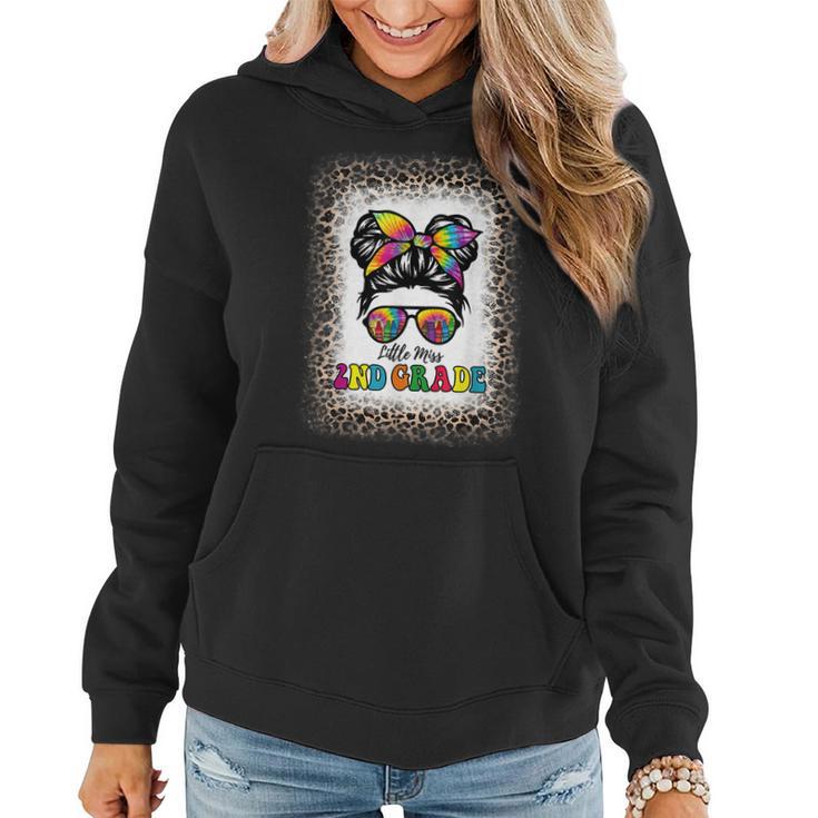 Little Miss 2Nd Grade Tie Dye Messy Bun Girl School Leopard  Women Hoodie