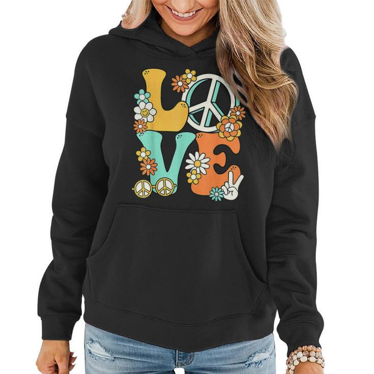 Love 60'S 70'S Party Outfit Groovy Hippie Costume Peace Sign Women Hoodie