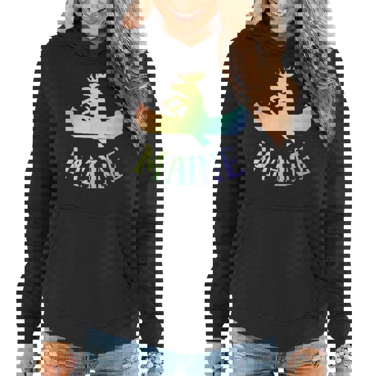 Maine Moose Canoe Rainbow Vacation T Women Hoodie