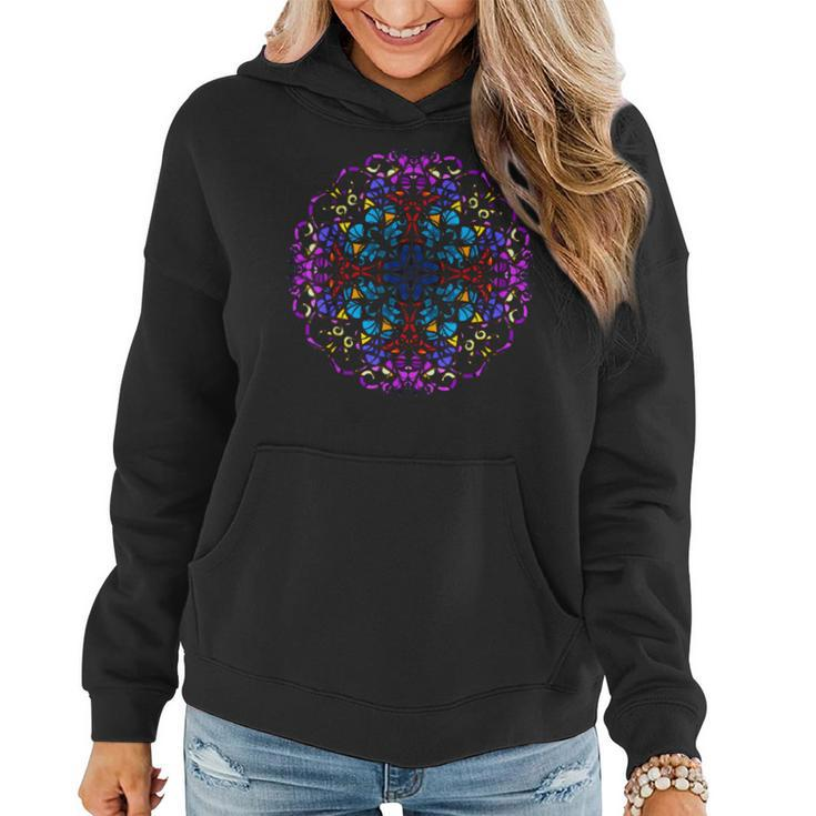 Mandala Stained Glass Graphic With Bright Rainbow Of Colors Women Hoodie