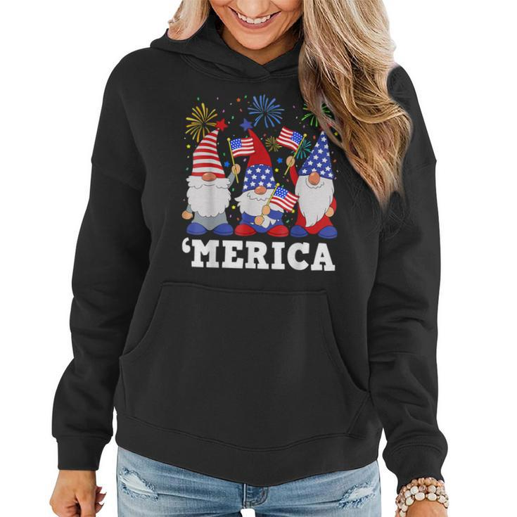 Merica Gnomes Usa Flag Fireworks Memorial Day 4Th Of July  Women Hoodie