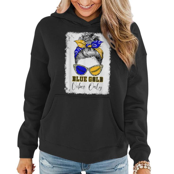 Messy Bun Blue And Gold Vibes Only School Football Game Day Women Hoodie