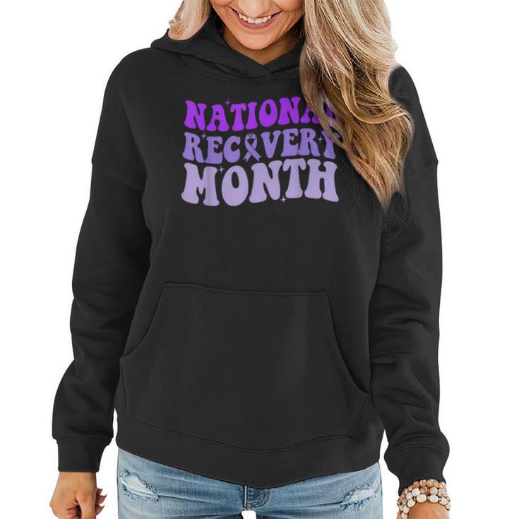 National Recovery Month Groovy Purple Ribbon Recovery Women Hoodie