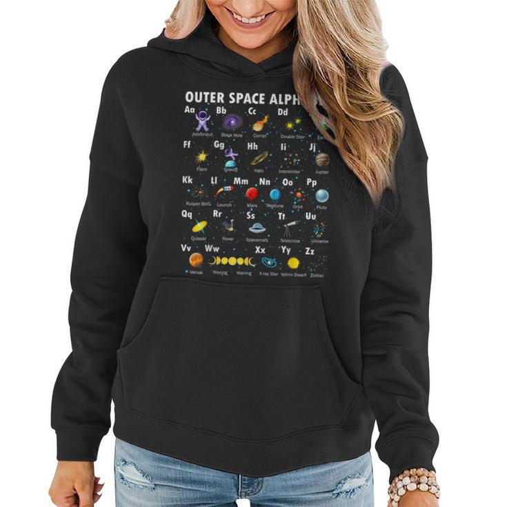 Outer Space Alphabet Kindergarten Teachers 1St Day Of School Women Hoodie