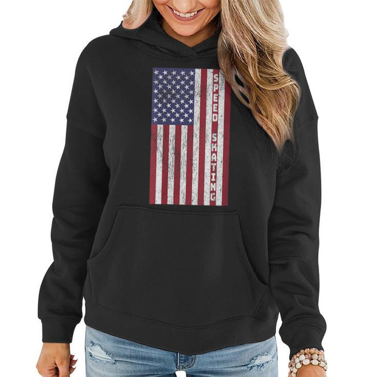Patriotic Speed Skating Design - Retro American Flag Graphic  Patriotic Funny Gifts Women Hoodie