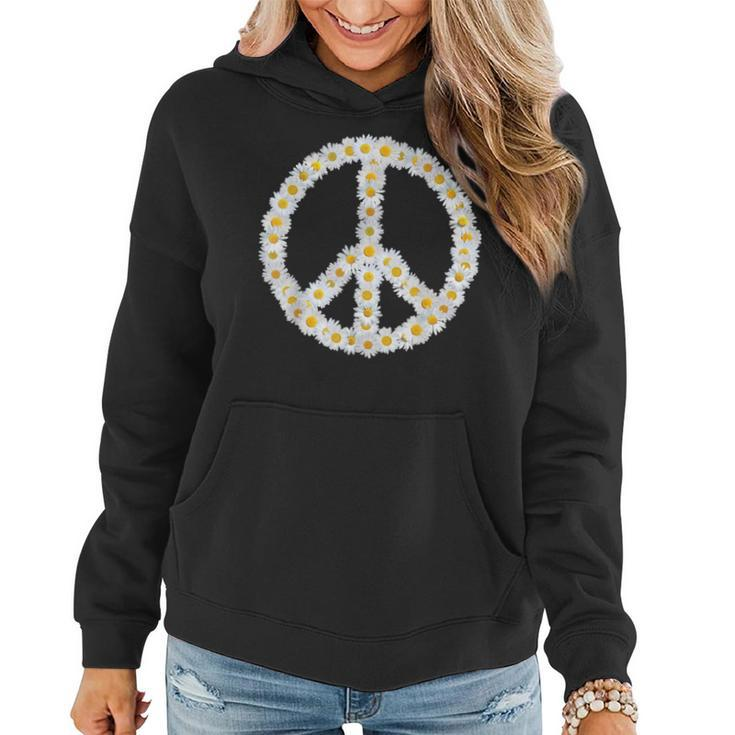 Peace Sign Daisies Retro Floral Hippie Daisy Lover Women Hoodie