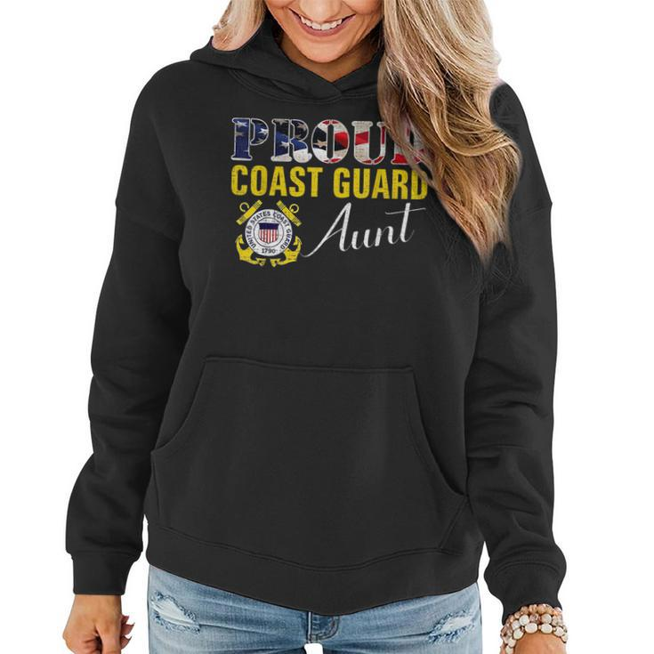 Proud Coast Guard Aunt With American Flag For Veteran Day Veteran Funny Gifts Women Hoodie