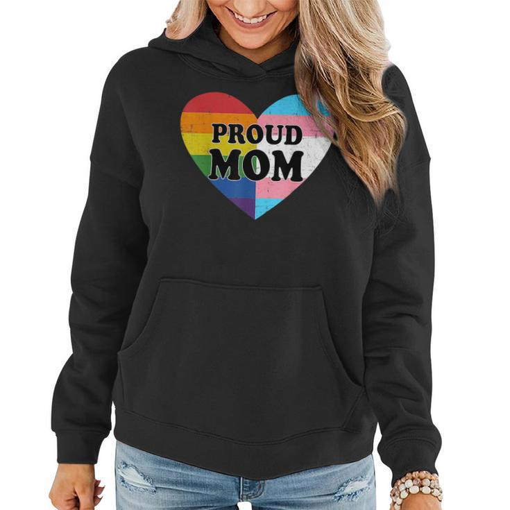 Proud Mom Lgbt Transgender Flag Heart Gay Lesbian Vintage  Women Hoodie