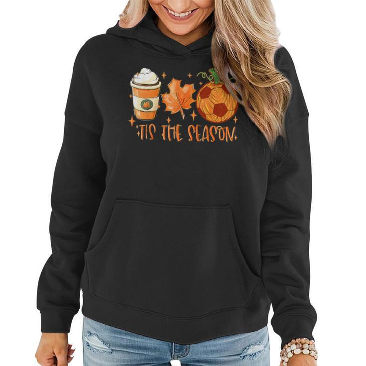 Pumpkin Spice Soccer Ball Tis The Season Fall Thanksgiving Women Hoodie