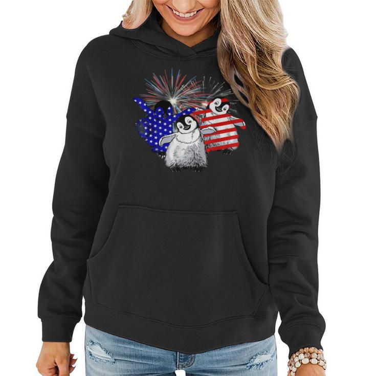Red White Blue Penguin Fireworks 4Th Of July Women Hoodie