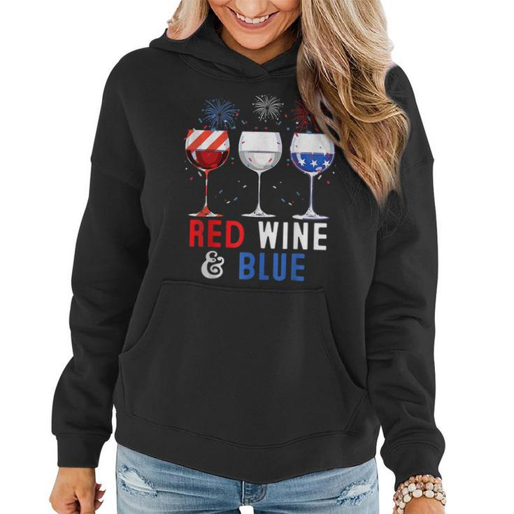 Red Wine And Blue Funny 4Th Of Julys Wine Lover  Women Hoodie