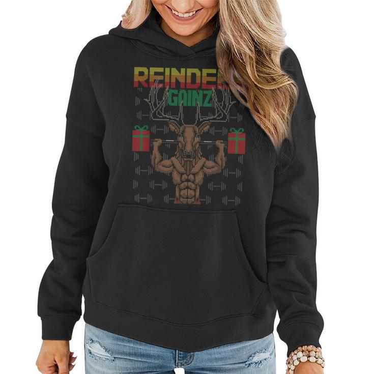 Reindeer Gainz Brodolf Ugly Christmas Sweater Gym Workout Women Hoodie