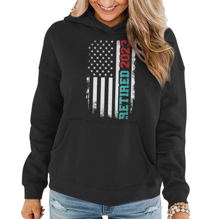 Retired 2023 Us American Flag For Retirement And Pensioner  Women Hoodie