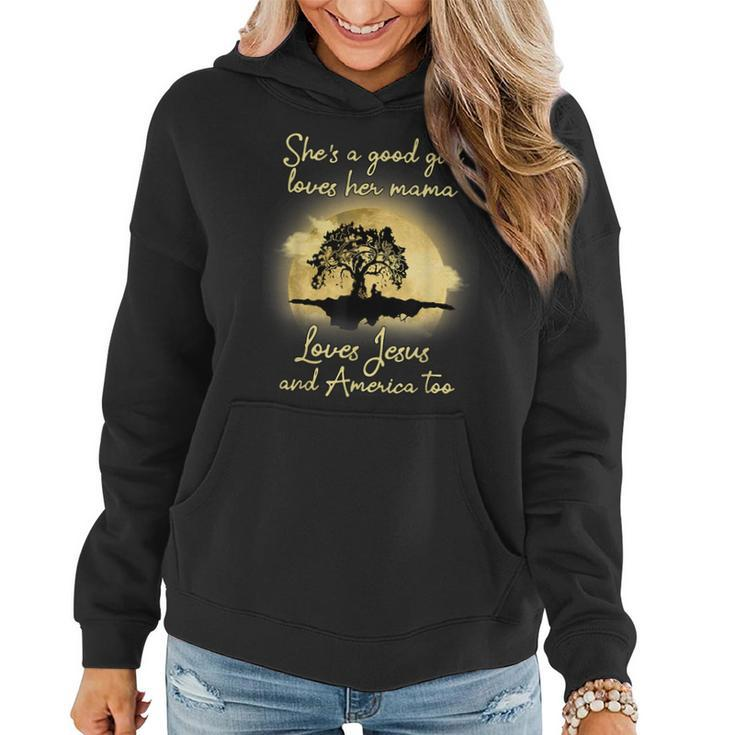 Retro Design Shes A Good Girl Love Jesus And American Too  Women Hoodie
