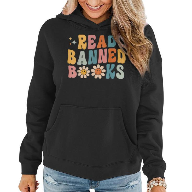 Retro Flower Read Banned Book Reading Book Lovers Readers Reading Funny Designs Funny Gifts Women Hoodie