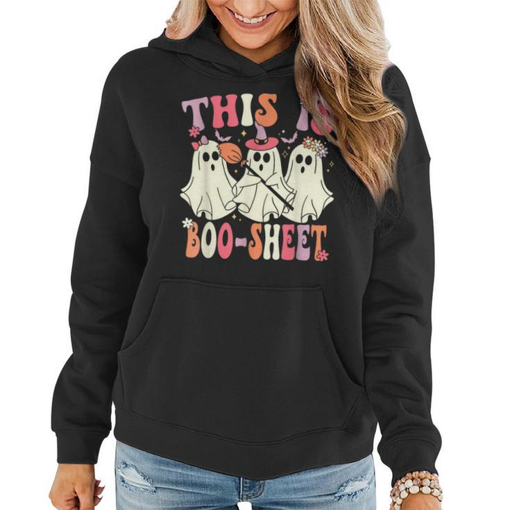 Retro Groovy This Is Some Boo Sheet Halloween Ghost Women Hoodie