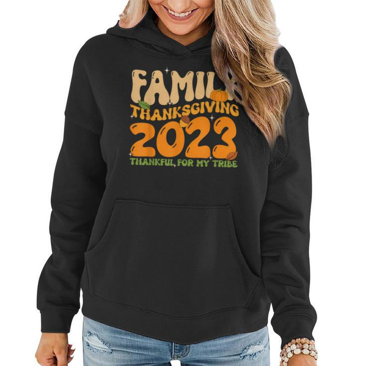 Retro Groovy Family Thanksgiving 2023 Thankful For My Tribe Women Hoodie