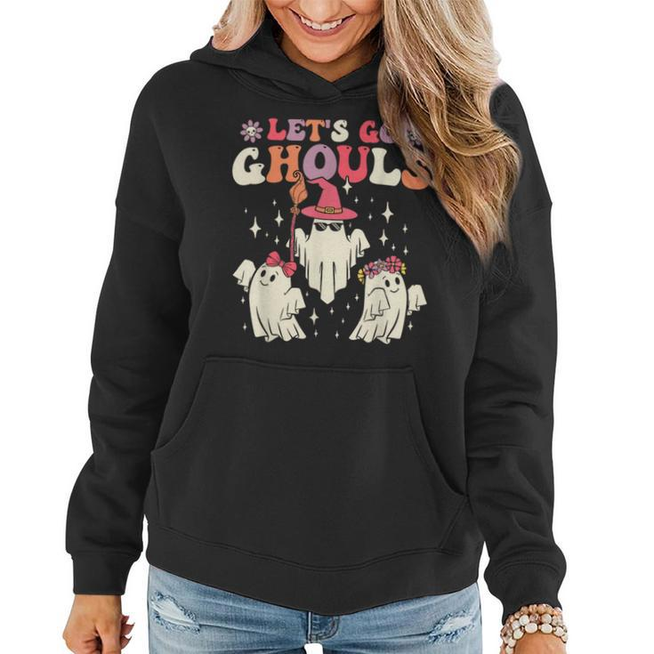 Retro Groovy Let's Go Ghouls Halloween Ghost Outfit Costume Women Hoodie