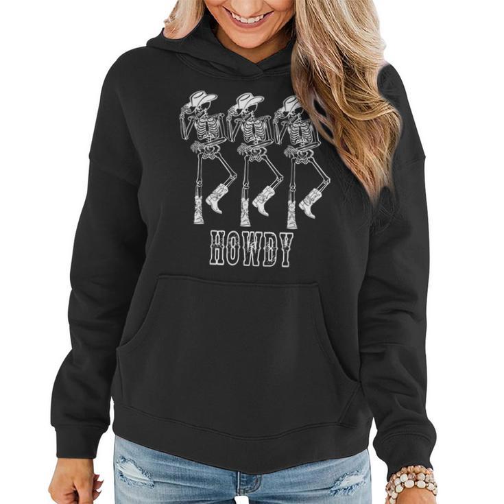 Retro Howdy Skeleton Cowgirl Dancing Cowboy Boots Horse Women Hoodie