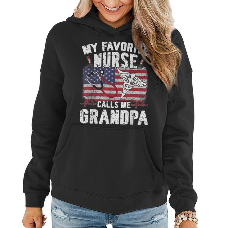 Retro My Favorite Nurse Calls Me Grandpa Usa Flag Father Day Women Hoodie