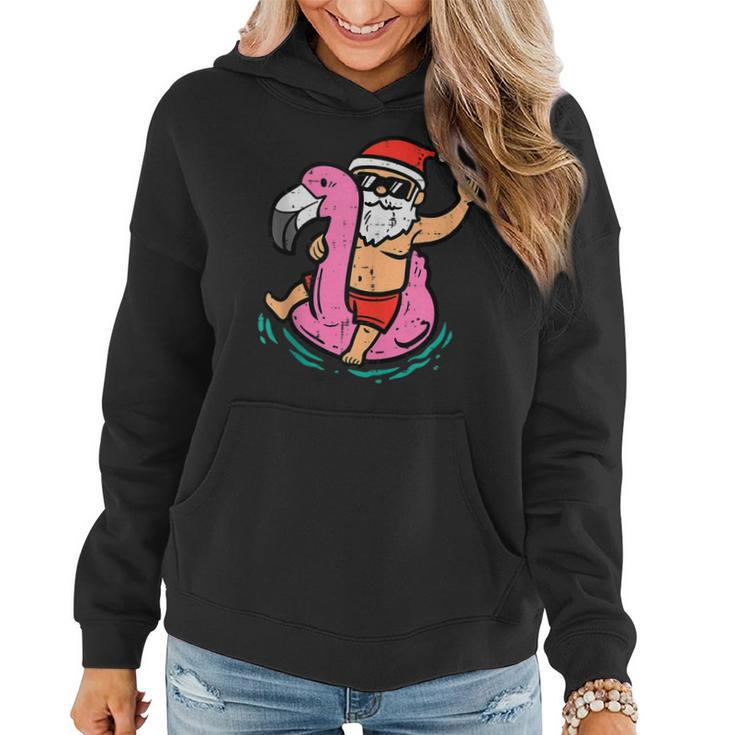 Santa Flamingo Floatie Funny Christmas In July Summer Xmas  Women Hoodie