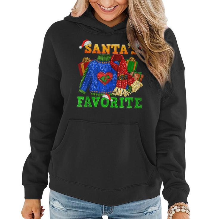 Santa's Favorite Ugly Christmas Sweaters And Scarf Santa Hat Women Hoodie