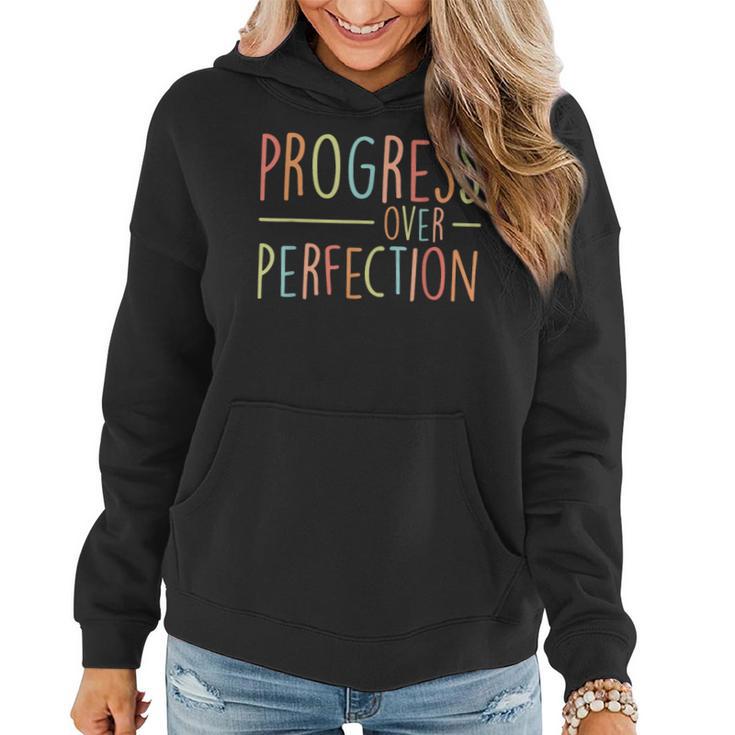 Back To School Progress Over Perfection Retro Teacher Women Hoodie