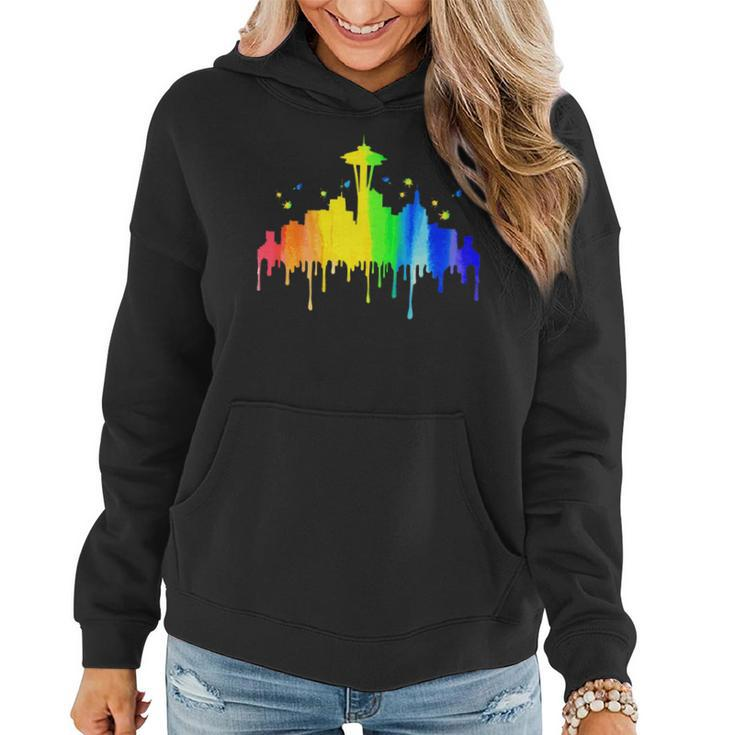 Seattle Skyline - Rainbow Space Needle Gay Pride Month Gift   Women Hoodie
