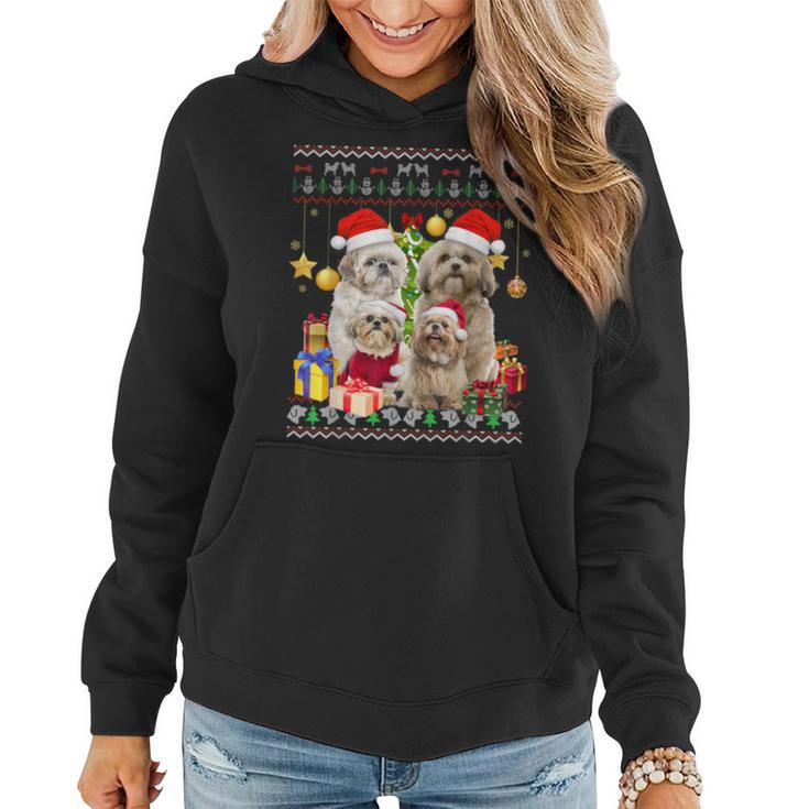 Shih Tzu Ugly Christmas Sweater Santa Hat Women Hoodie